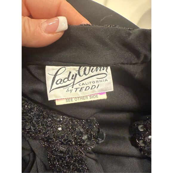 Lady Winn California by Teddi Vintage Sequined Neck/Cuffs Blouse Sz. 8 Flowy - Picture 6 of 7